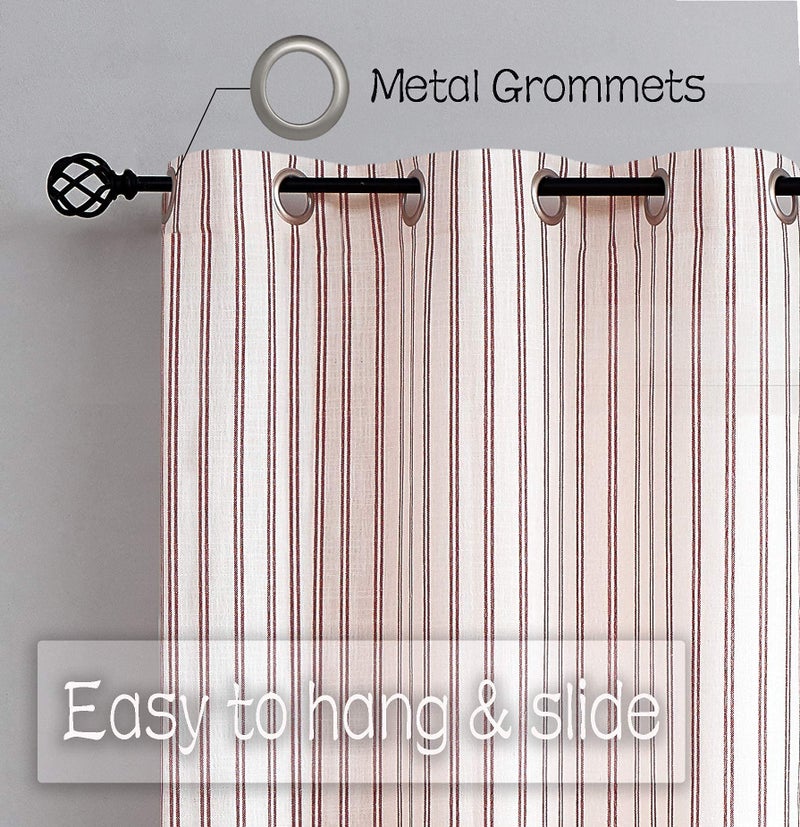Randall Red Striped Printed Semi-Sheer Curtains Framhouse Linen Blend Yarn Dyed Heavy Window Treatment Drapes for Living Room/Bedroom, Light Filtering Modern Grommet Curtains,2 Panels, 40"x63"x2 - Image 4